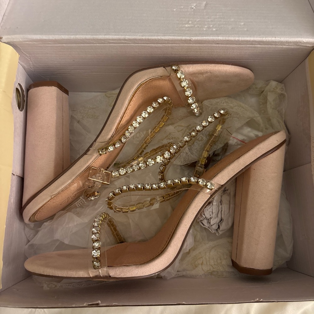 Windsor Rhinestone Strap Block Heel Sandals - Nude - Picture 5 of 7